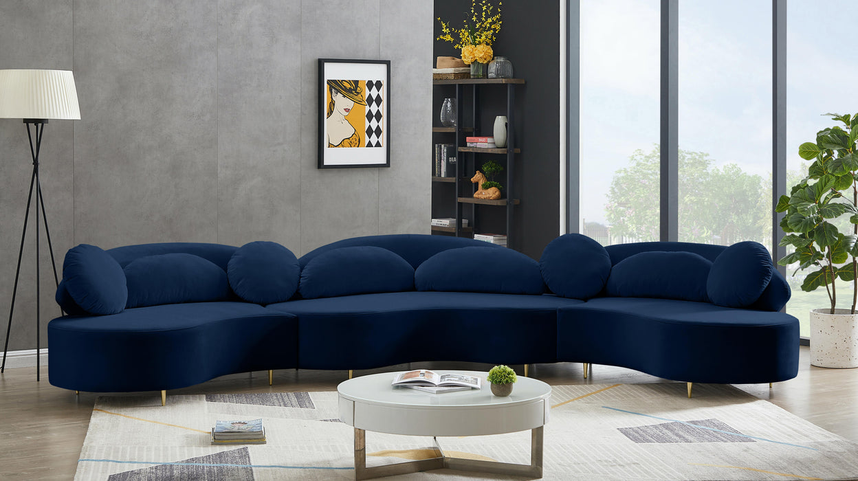 Vivacious Navy Velvet 3pc. Sectional (3 Boxes)