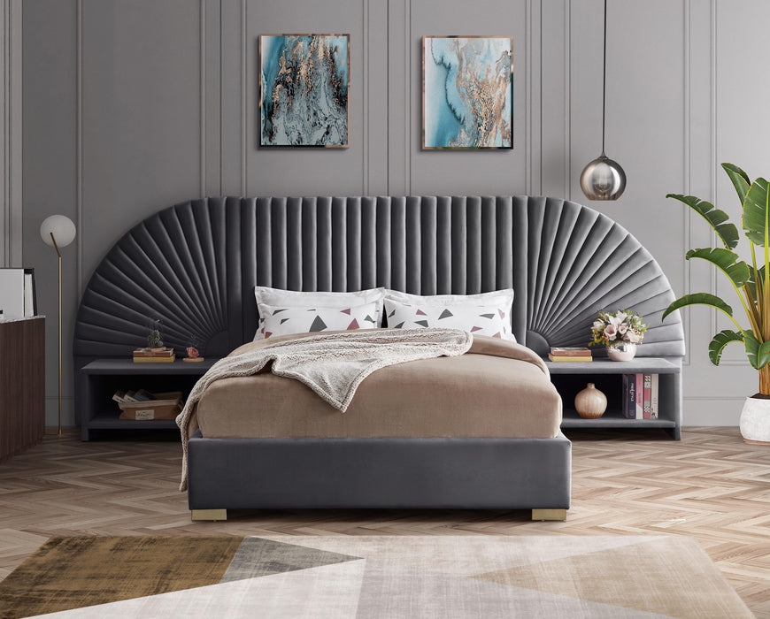 Cleo Grey Velvet Queen Bed (3 Boxes)