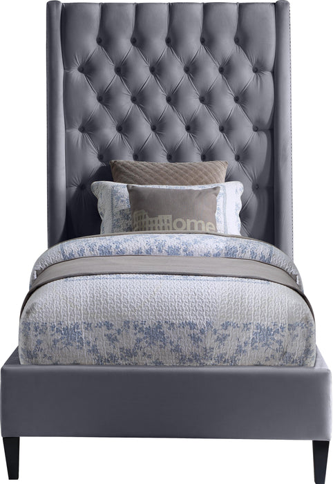 Fritz Grey Velvet Twin Bed