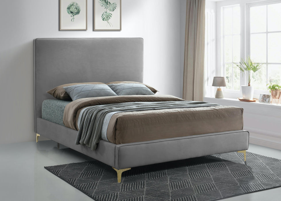 Geri Grey Velvet Queen Bed