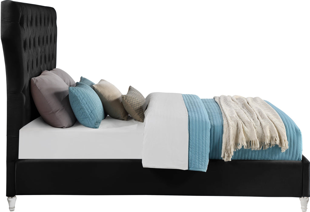 Kira Black Velvet Queen Bed