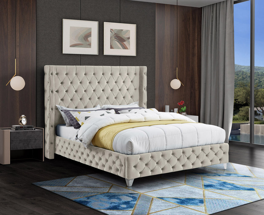 Savan Cream Velvet Full Bed